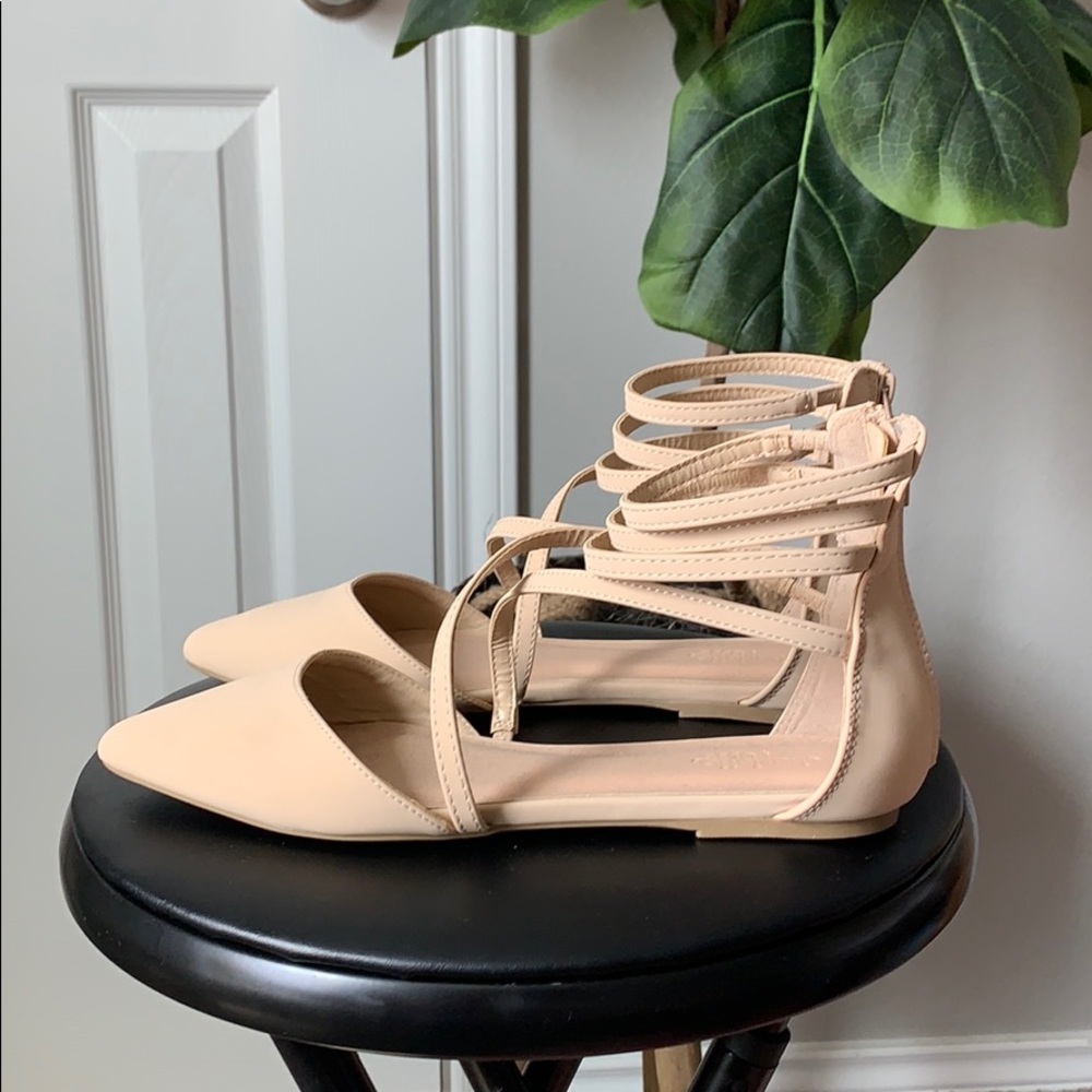 Cream ankle strap flats